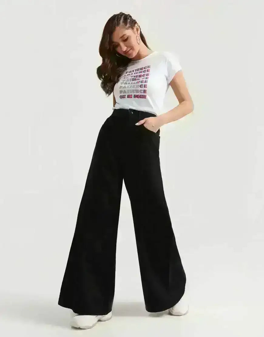 ZARA Faded Black High-Waist Wide-Leg Jeans