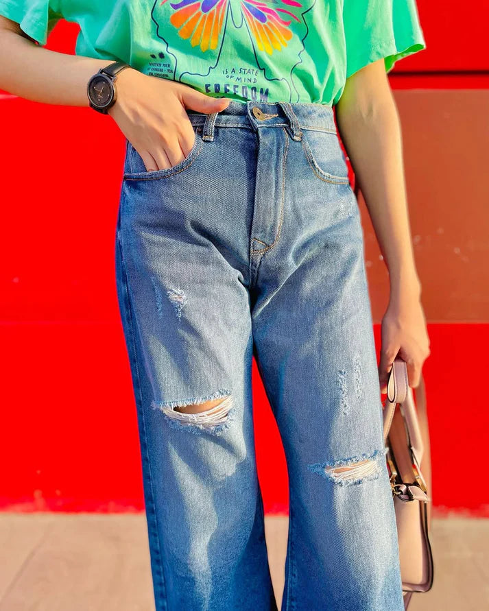Azure Ripped Flare Jeans