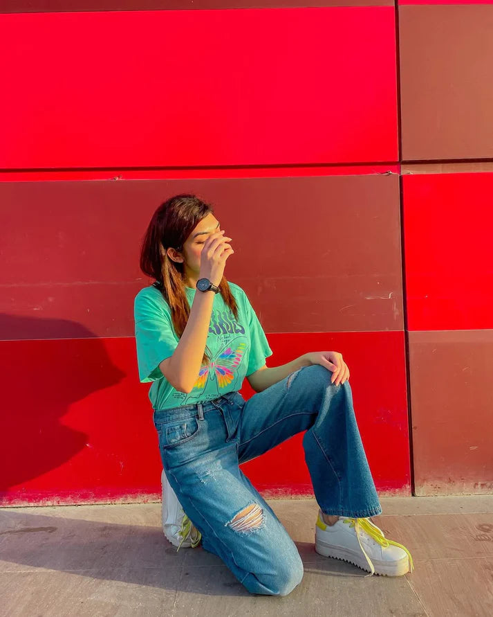 Azure Ripped Flare Jeans