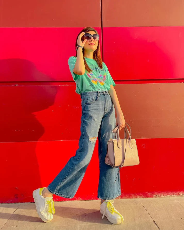 Azure Ripped Flare Jeans