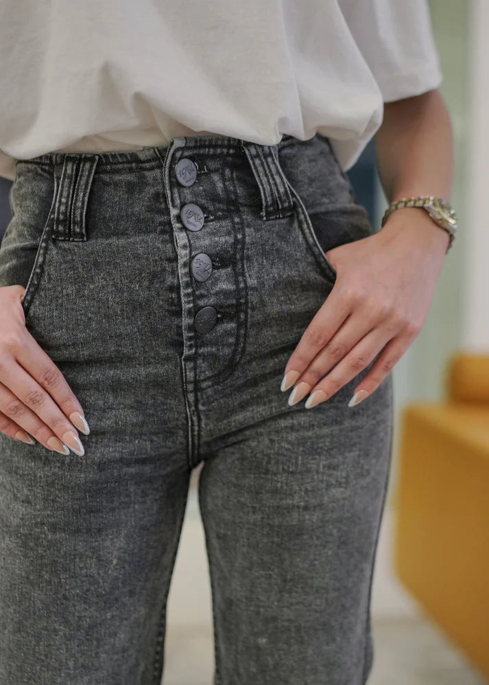 Grey Straight Button Jeans