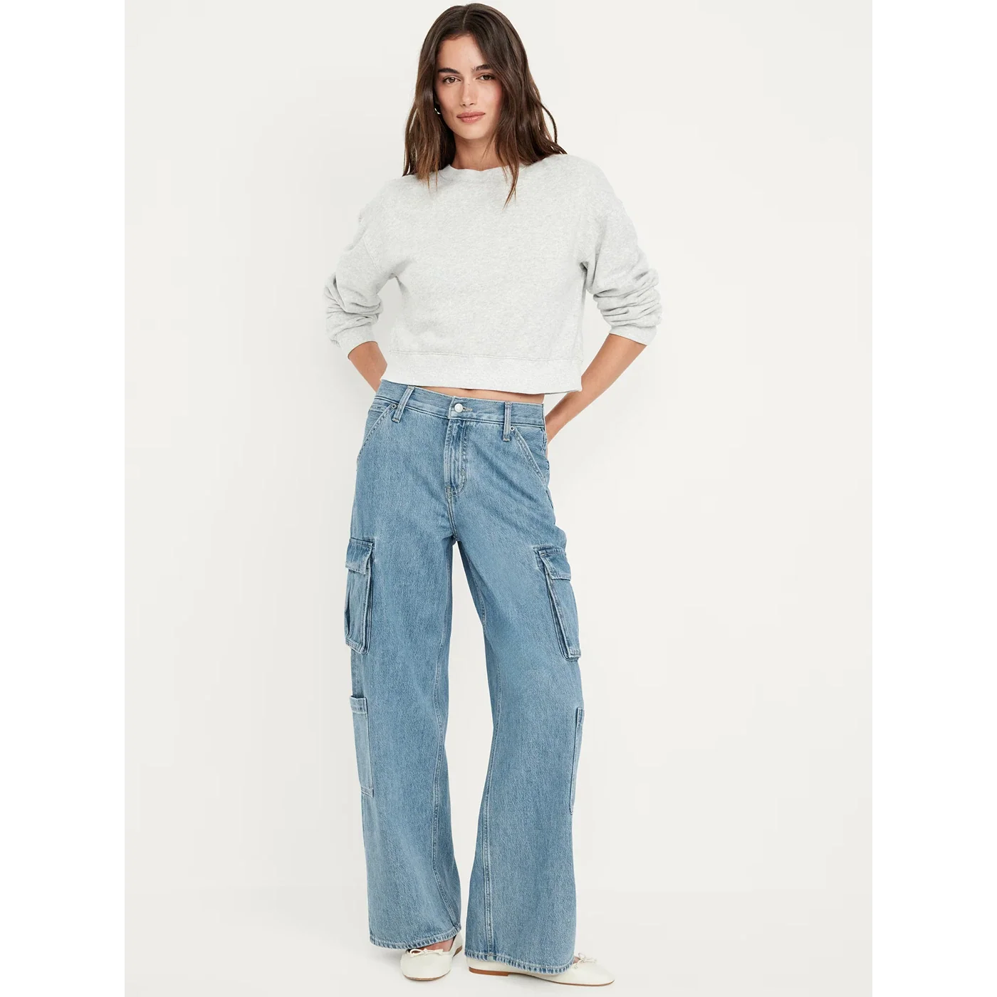 Mid Rise Baggy Wide Leg Cargo Jeans