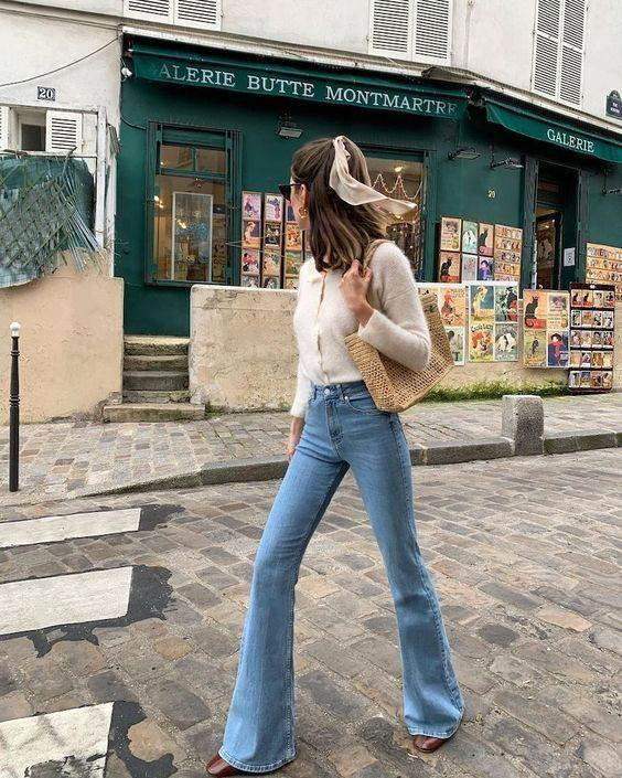 Bershka Light Blue High-Waisted Flare Jeans