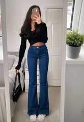 MNG Dark Blue high waisted flare jeans