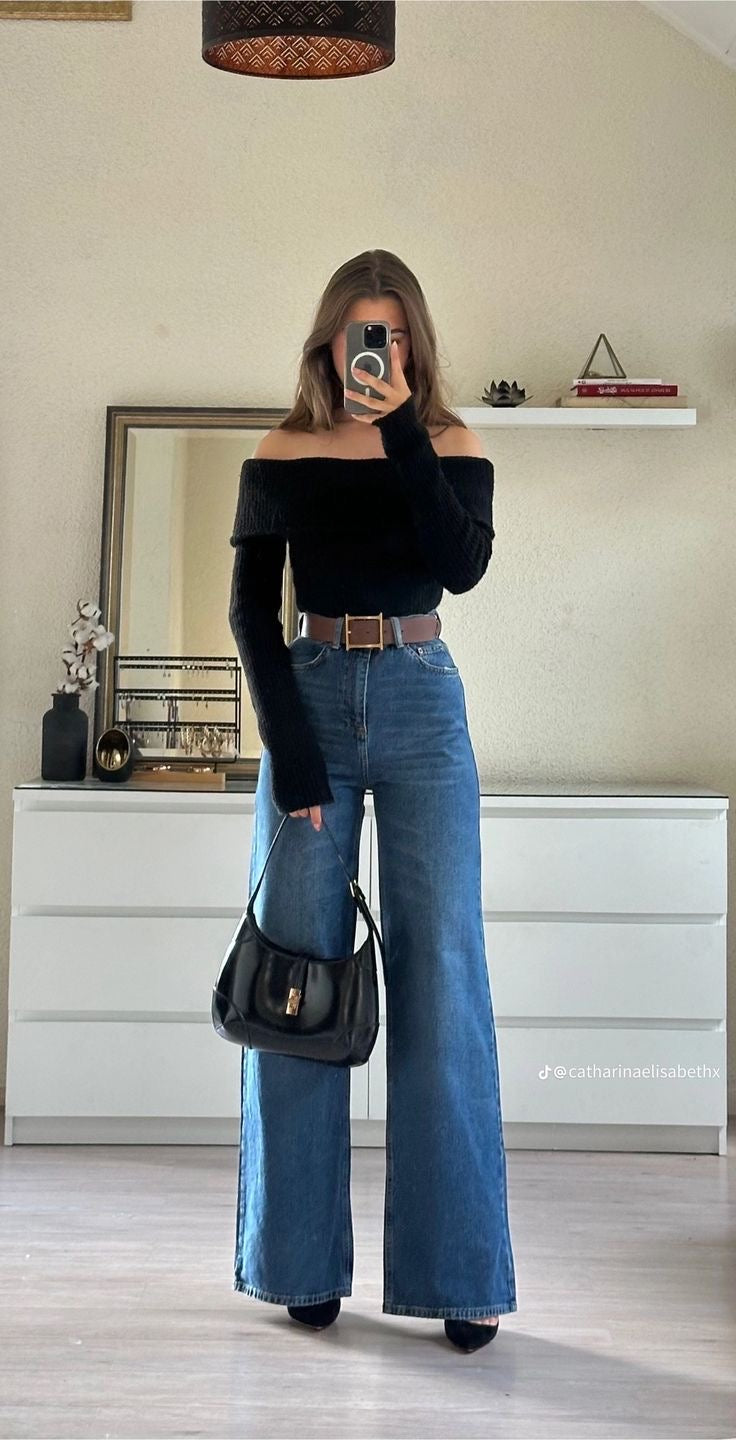 Mid Blue High Waisted Wide Leg Jeans