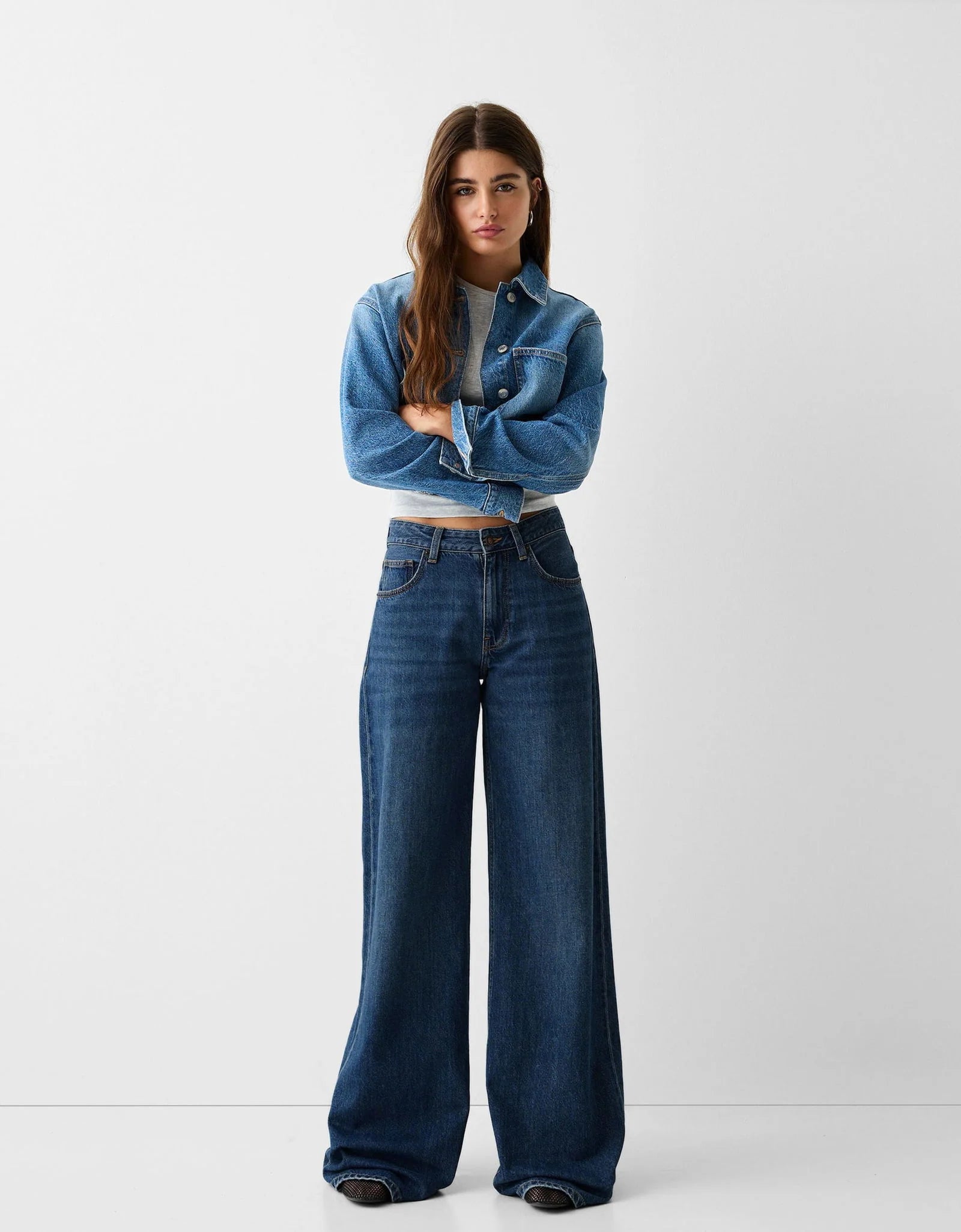 HM Dark Blue High Waisted Wide Leg Jeans