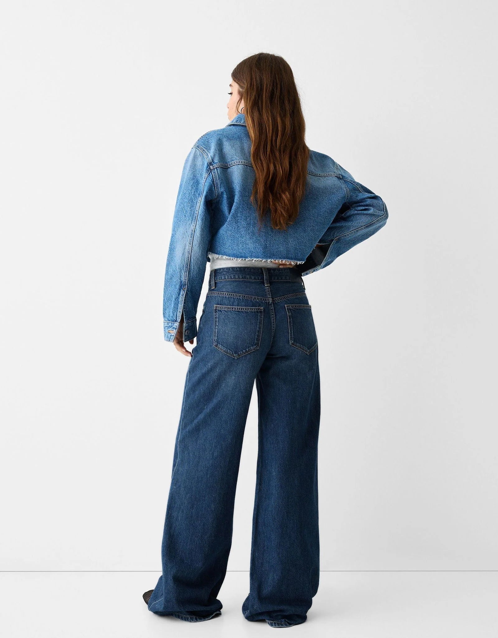 HM Dark Blue High Waisted Wide Leg Jeans