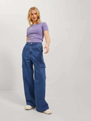 Mango Mid Blue Wash Cargo Wide Leg jeans