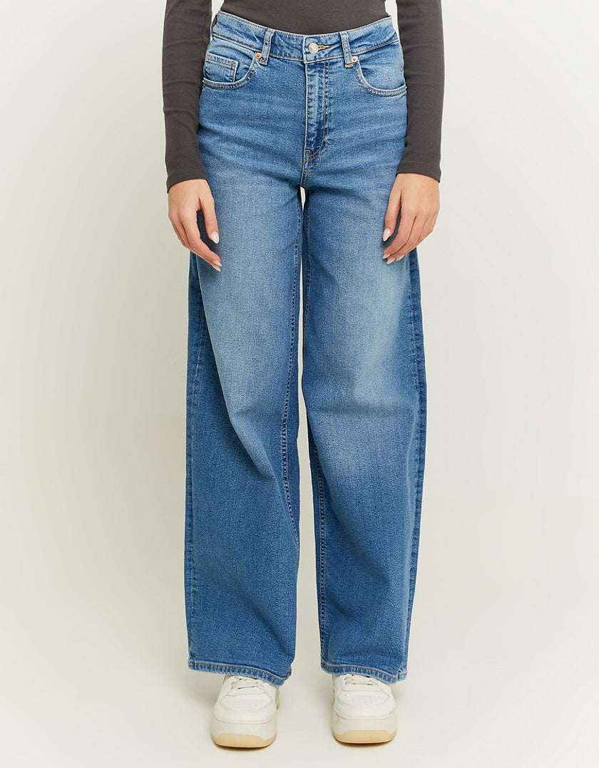 Mid Blue High Waisted Wide Leg Jeans