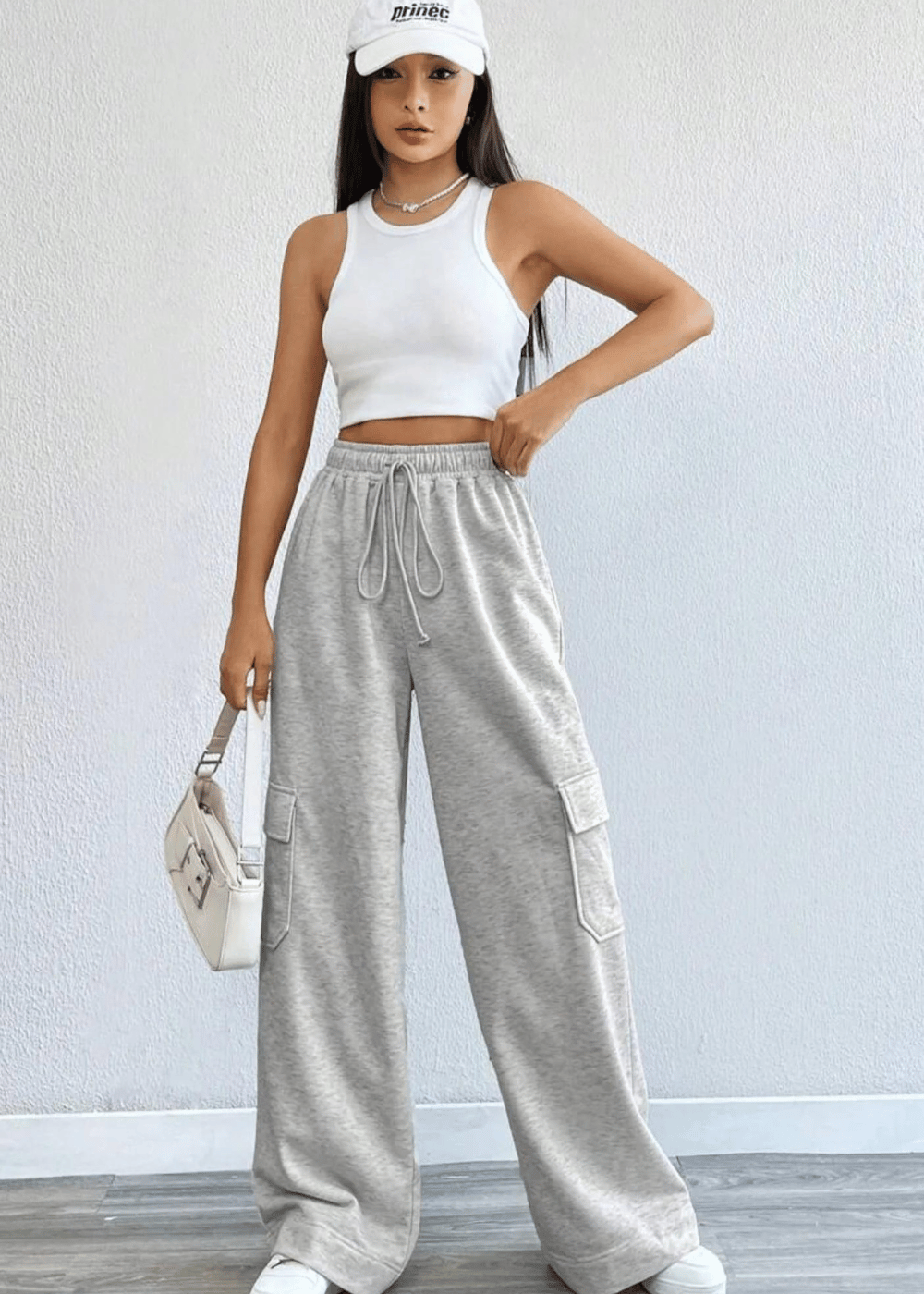 Pull&Bear Grey High-Waisted Cargo Sweatpant