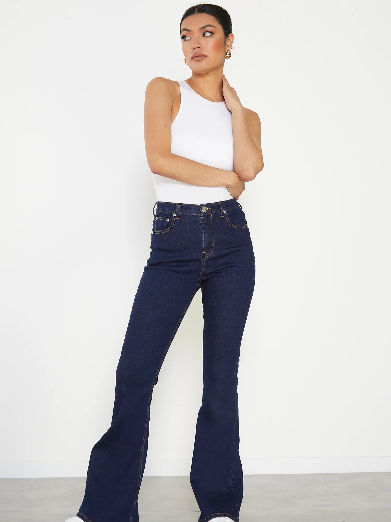 MNG Dark Blue high waisted flare jeans