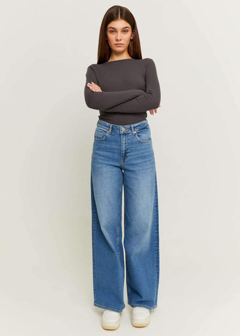 Mid Blue High Waisted Wide Leg Jeans