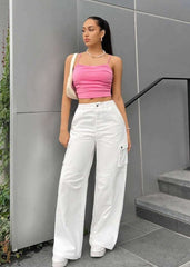 HM White Cargo Wide Leg Jeans