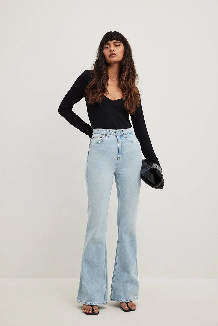 HM Light Blue High-Waisted Flare Jeans