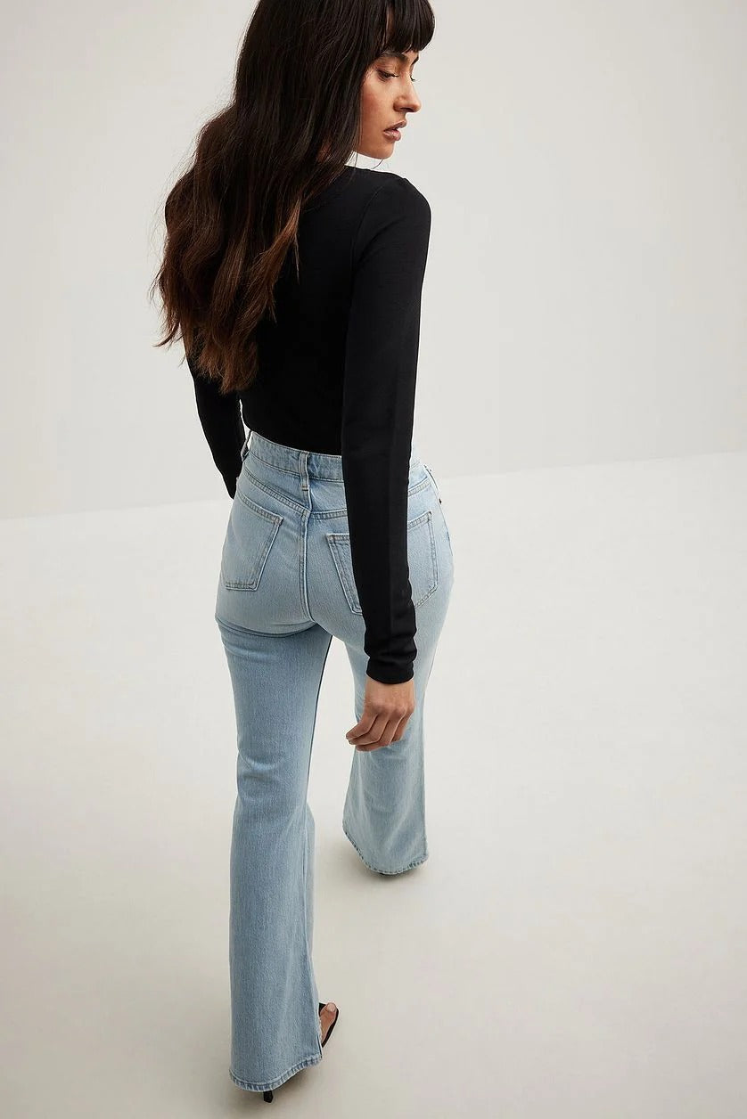 HM Light Blue High-Waisted Flare Jeans