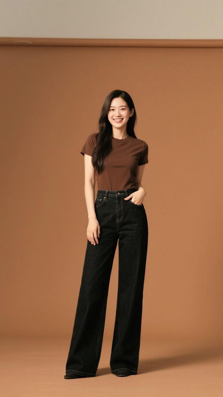 Mango Pure Black Wideleg Jeans.