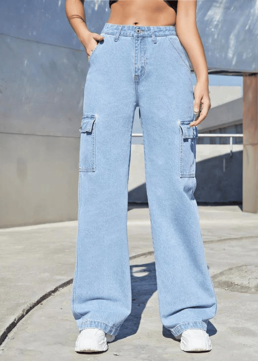 HM Light Blue High Waisted Cargo Wide Leg jeans