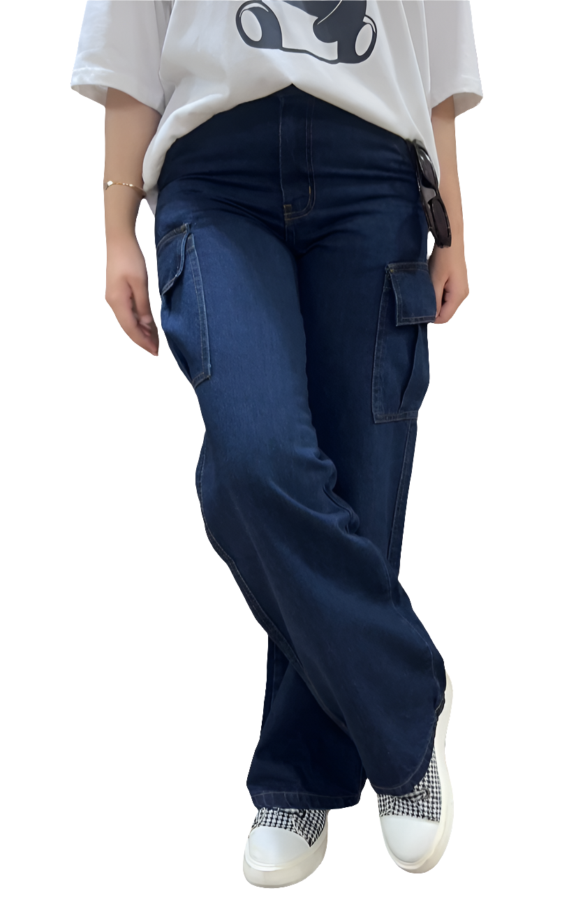 HM Dark Blue Cargo Wide Leg jeans