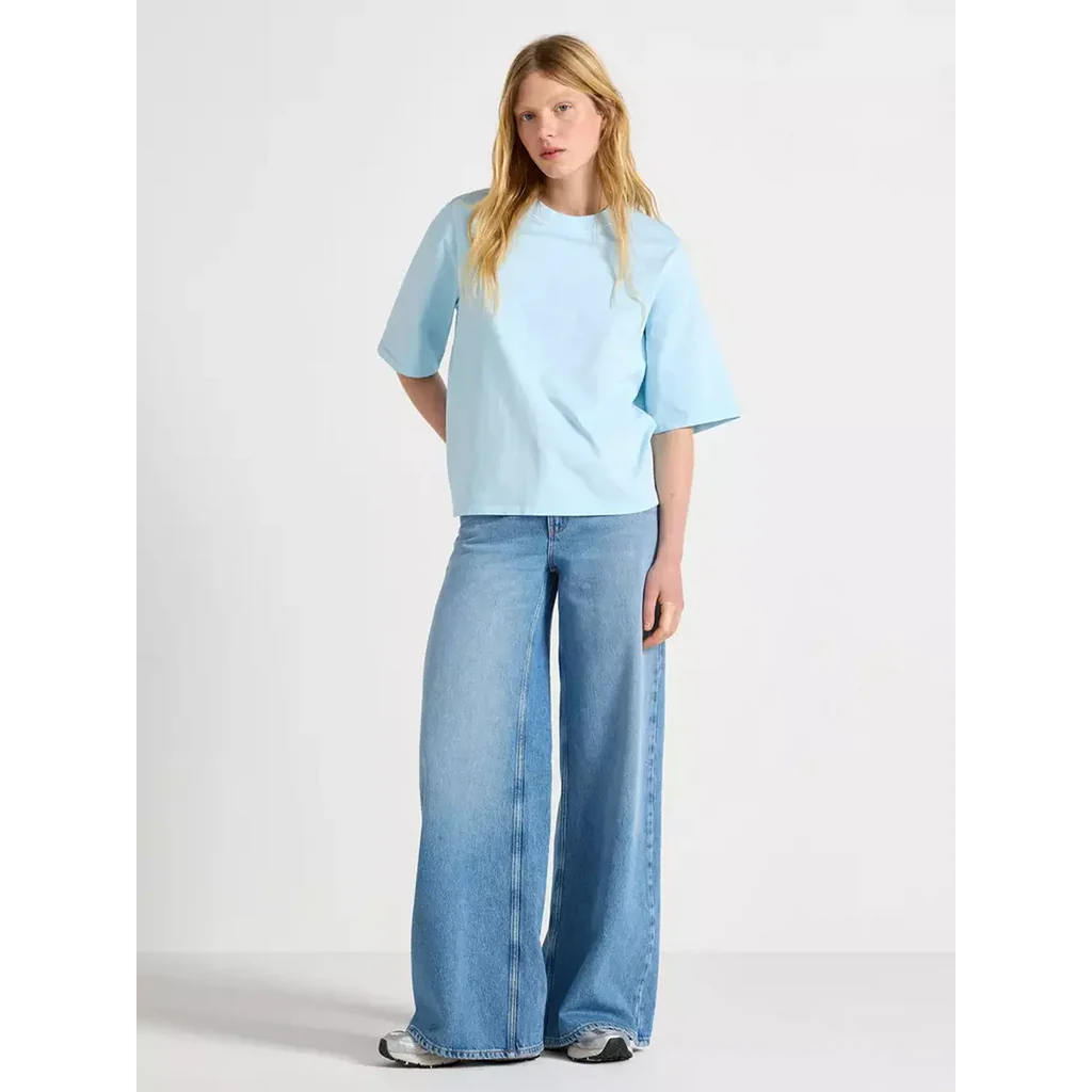 Mid Blue High Waisted Wide Leg Jeans