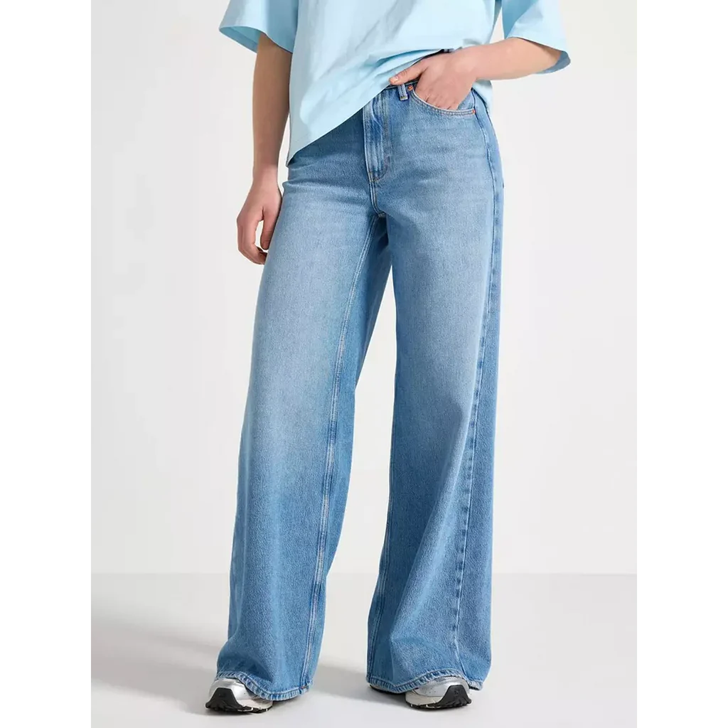Mid Blue High Waisted Wide Leg Jeans