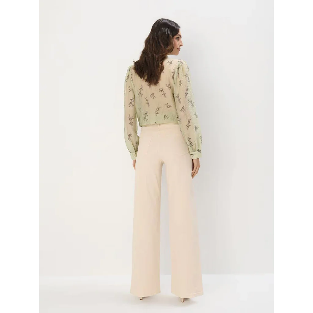 Beig High Waisted Wide Leg Jeans