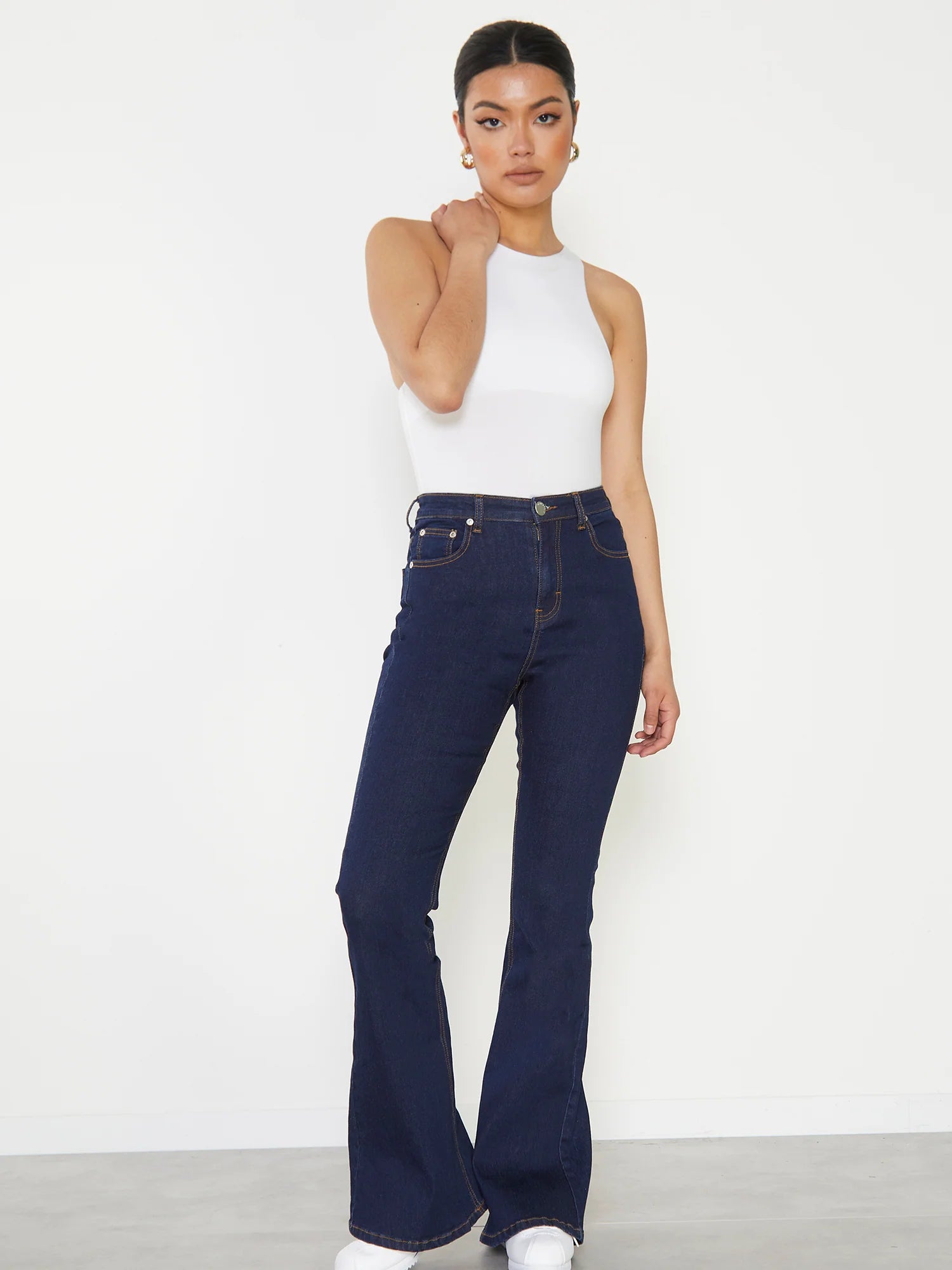 MNG Dark Blue high waisted flare jeans