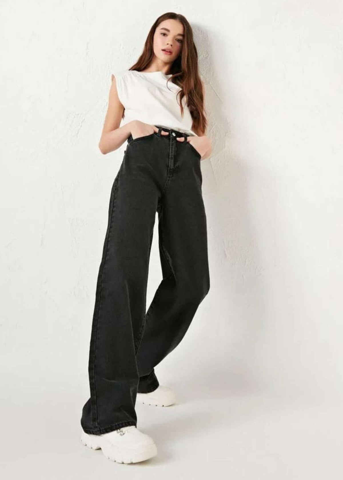 HM Pure Black High Waisted Wide Leg jeans