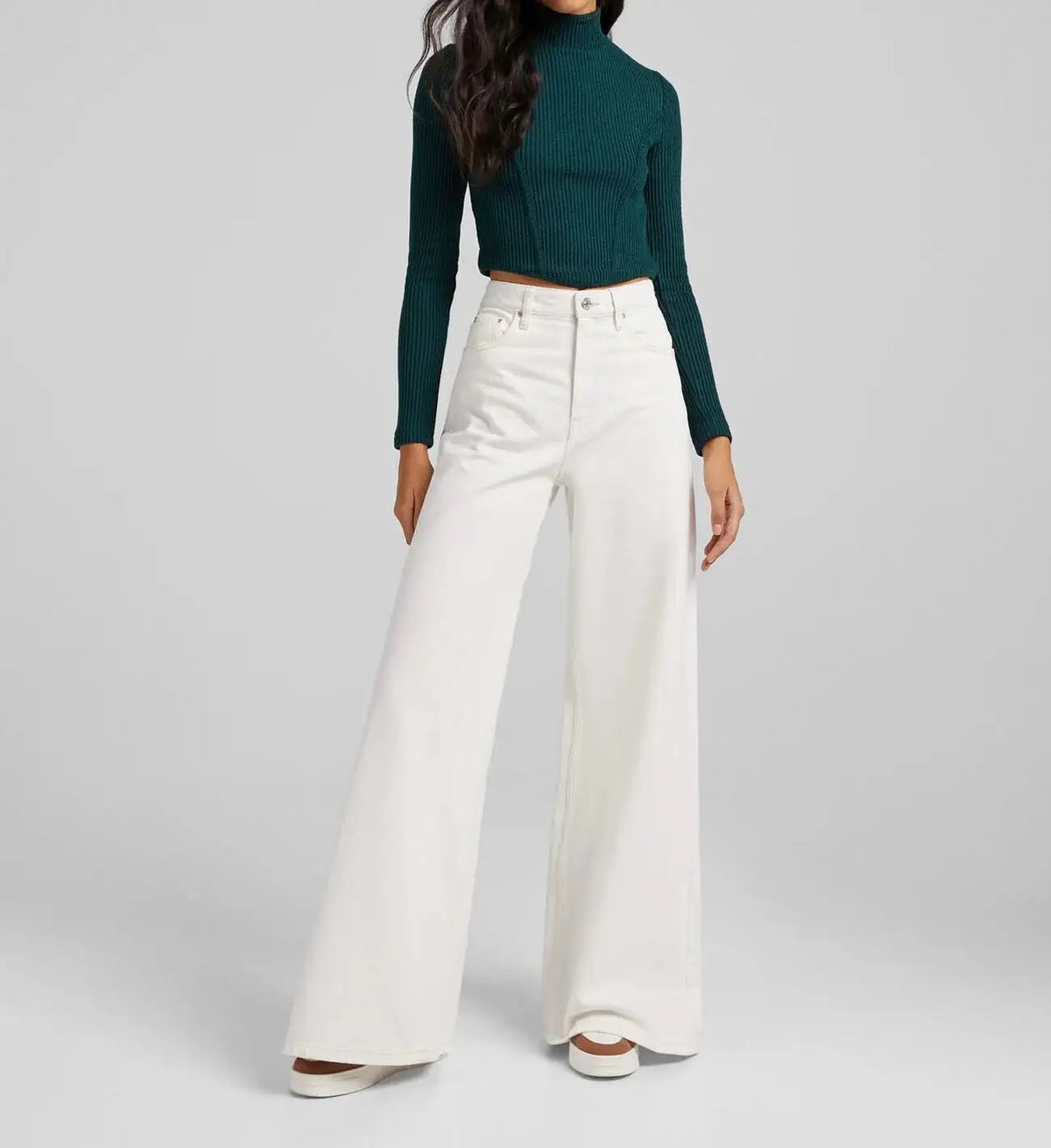 Mango White High Waisted Wide Leg jeans